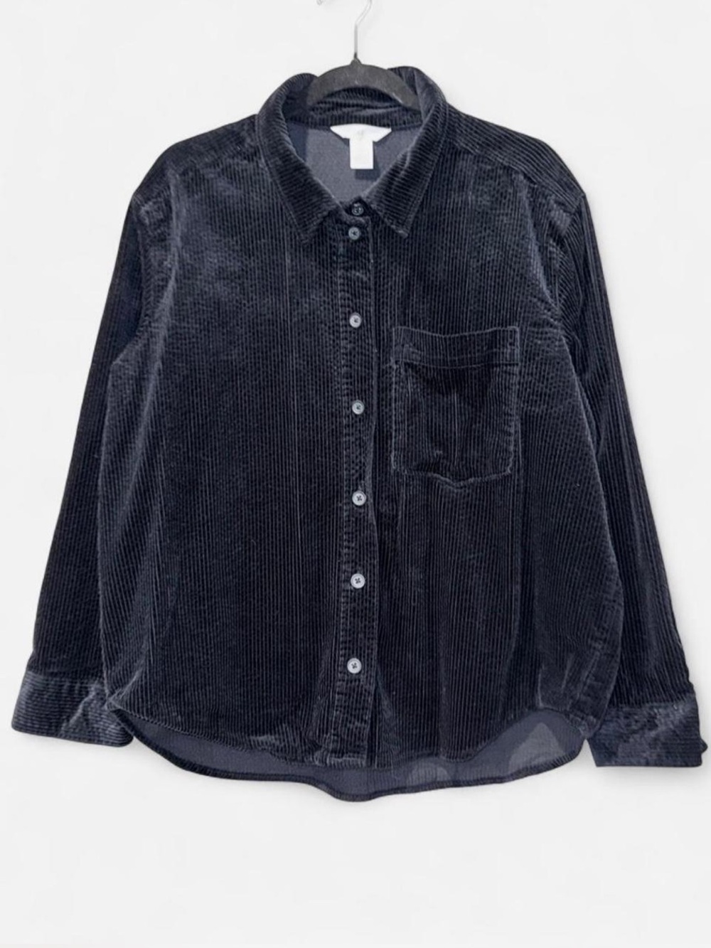 H&M Black Women’s Black Corduroy Button-Down Shirt Size Large NWOT